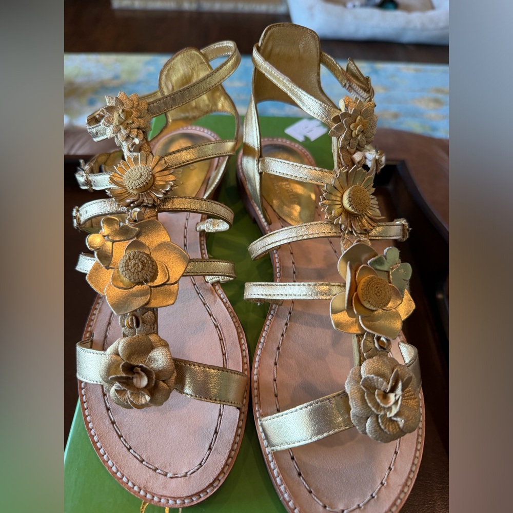 Kate Spade Sadia Metallic Gold Gladiator Sandals new in box